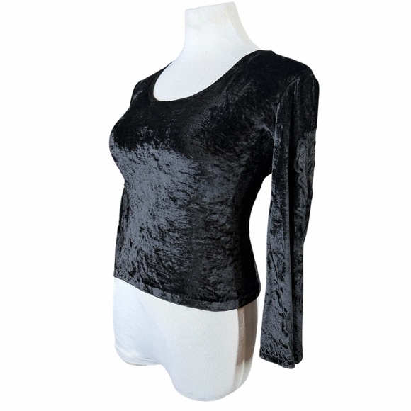 Lolly Pops & Roses Black Crushed Velour Embroidered 3/4 Sleeve Blouse - Large - Picture 2 of 16